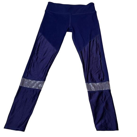 Fabletics leggings navy blue inside pocket pull on reflective calf stripe SZ SM - Picture 2 of 8